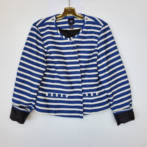 GAP Striped Blazer Jacket Zip Front w/ Pockets Textured  Size 14 - EUC!~ - Picture 12 of 13